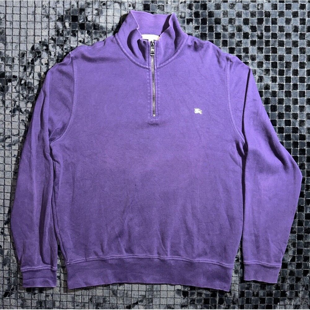 Burberry London Sweater Men's Size XL Purple Nova Check 1/4 Zip